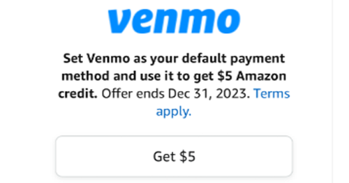 FREE $5 Amazon Credit for Adding Venmo as Payment
